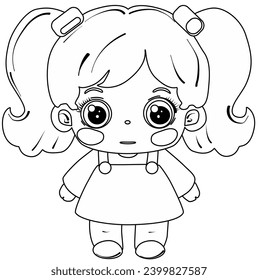 coloring book little girl in a sundress with two ponytails