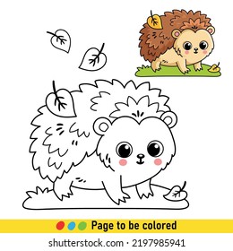 Farbbuch mit kleinen Hedgehog im Cartoon-Stil. Schwarz-Weiß-Illustration mit einem Waldtier für die Entwicklung von Kindern.