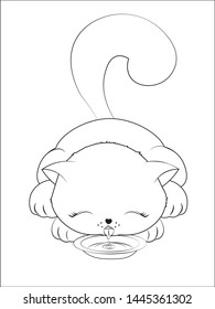 coloring book, the little kitten, cat, drinks milk from a bowl, eats