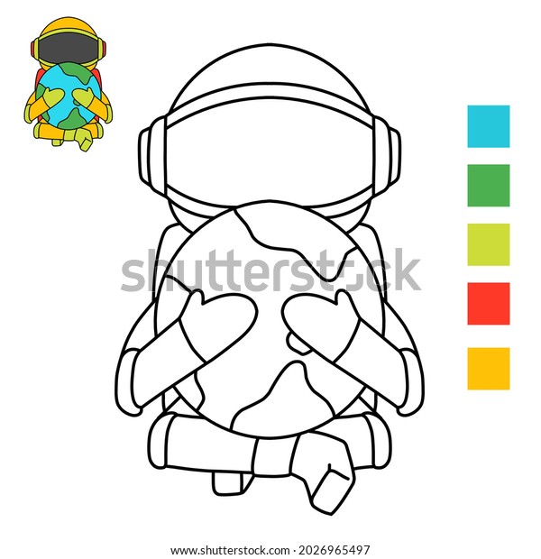 coloring book for little ones space astronaut\
theme. color reference is\
available