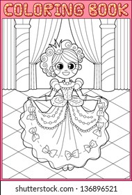 Coloring book. Little princess at the dance