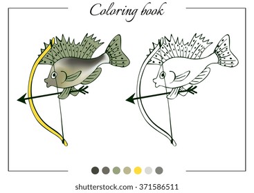 Coloring book with little ruff with a bow. Cartoon vector illustration for children education. 