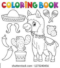 Coloring book llama and objects set 1 - eps10 vector illustration.