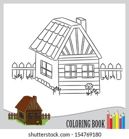 Coloring book - log house (vector)