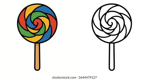 Livro de colorir de um pirulito com redemoinhos de cor em um fundo branco ilustração contorno