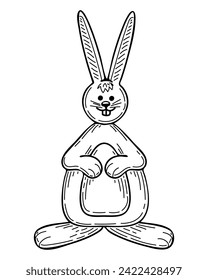 Coloring book long eared bunny sketch. Cute animal. Hand drawn vector illustration.