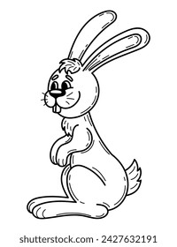 Dibujo de liebre de orejas largas de libro para colorear. Animal del bosque. Dibujado a mano ilustración vectorial.