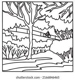 Coloring book . Lovely landscape. Vector art line background.