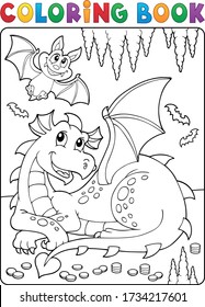 Coloring book lying dragon theme 3 - eps10 vector illustration.