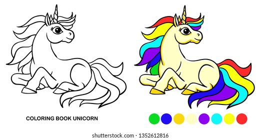 Coloring book lying unicorn theme