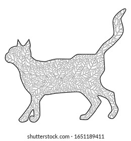 Coloring book Magic cat for adults. Hand drawn artistically ethnic ornament with patterned illustration.