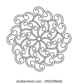 Coloring book, mandala, abstract elements, flower pattern . For adults and older children. Ornate hand-drawn vector illustration.