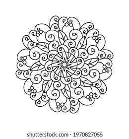 Coloring book, mandala, abstract elements, flower pattern . For adults and older children. Black and white circle flower ornament, Ornate hand-drawn vector illustration