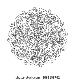 Coloring book, mandala, abstract pattern . For adults and older children. Ornate hand-drawn vector illustration. Decoration in ethnic oriental, free style.