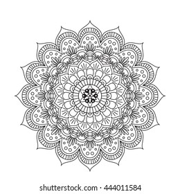 Coloring Book Mandala. Circle lace ornament, round ornamental mandala pattern, black and white design. vector for coloring page for adults