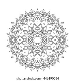 Coloring Book Mandala. Circle lace ornament, round ornamental mandala pattern, black and white design. vector for coloring page for adults