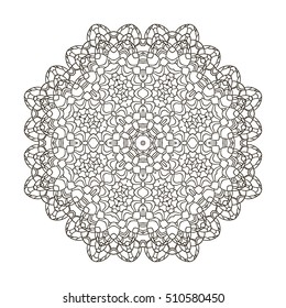 Coloring Book Mandala. Circle lace ornament, round ornamental mandala pattern, black and white design. vector for coloring page for adults