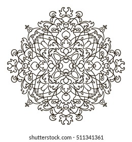 Coloring Book Mandala. Circle lace ornament, round ornamental mandala pattern, black and white design. vector for coloring page for adults