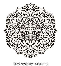 Coloring Book Mandala. Circle lace ornament, round ornamental mandala pattern, black and white design. vector for coloring page for adults
