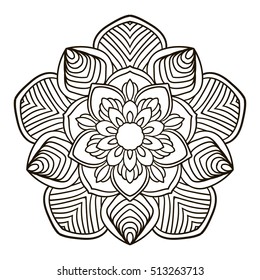 Coloring Book Mandala. Circle lace ornament, round ornamental mandala pattern, black and white design. vector for coloring page for adults