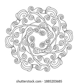 Coloring book, mandala, fantastic flower, Mehndi flower pattern . For adults and older children. Ornate hand-drawn vector illustration. Decoration in ethnic oriental, Indian style