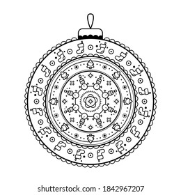 Coloring book. Mandala. Coloring page. Outline Design. Anti stress for adults. Vector illustration. Merry Christmas. Happy New Year. 2020. Winter.