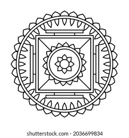 Coloring book . Mandala, a sacred ritual symbol. Hand drawn mandala pattern. Vector abstract black and white motif.
