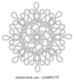 Coloring book mandala with tangled lines. Hand drawn black and white vector illustration.