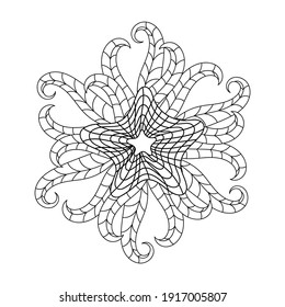 Coloring book, mandala . Underwater world, Hand-drawn sea star and plants . Coloring pages for children and adults.