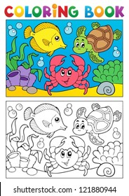 Coloring book with marine animals 5 - vector illustration.