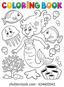 Coloring book mermaid topic 2 - eps10 vector illustration.