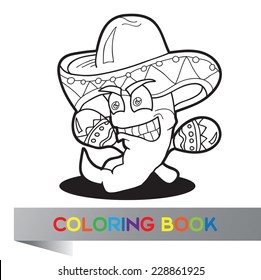 Coloring book with Mexican pepper  - vector illustration
