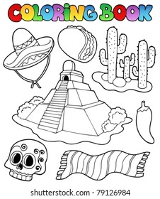 Coloring book with Mexican theme 1 - vector illustration.