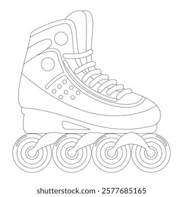 Coloring book of modern design roller skate. Simple cartoon vector illustration of wheels kid sport shoes. Sport or casual inline skates isolated on white background.