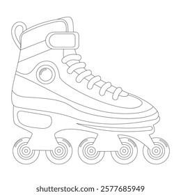 Coloring book of modern design roller skate. Simple cartoon vector illustration of wheels kid sport shoes. Sport or casual inline skates isolated on white background.