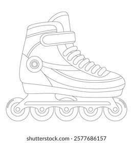 Coloring book of modern design roller skate. Simple cartoon vector illustration of wheels kid sport shoes. Sport or casual inline skates isolated on white background.