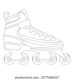 Coloring book of modern design roller skate. Simple cartoon vector illustration of wheels kid sport shoes. Sport or casual inline skates isolated on white background.