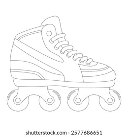 Coloring book of modern design roller skate. Simple cartoon vector illustration of wheels kid sport shoes. Sport or casual inline skates isolated on white background.