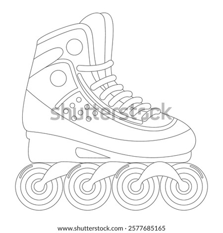 Coloring book of modern design roller skate. Simple cartoon vector illustration of wheels kid sport shoes. Sport or casual inline skates isolated on white background.