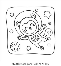 Coloring book, monkey astronaut vector image. Coloring pages for kids of astronauts in outer space. 69