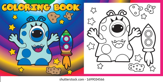 Coloring book Monsters, freaks, aliens. Color and black-and-white coloring pages.