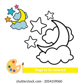 Coloring book, moon and stars vector