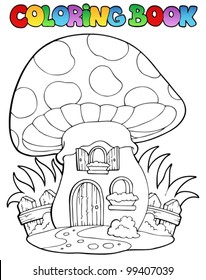 Coloring book mushroom house - vector illustration.