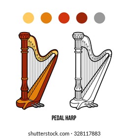 Coloring book: music instruments (pedal harp)