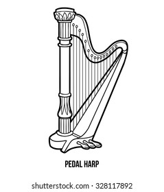 Coloring book: music instruments (pedal harp)