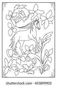 Coloring book. Mythical horse
