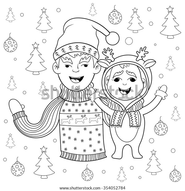 Coloring Book New Year Christmas Card Stock Vector (Royalty Free