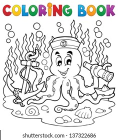 Coloring book octopus sailor 1 - eps10 vector illustration.