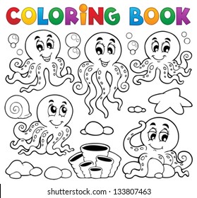 Colorante libro tema de pulpo 1 - ilustración vectorial eps10.