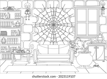 Coloring book on the theme of the celebration of Halloween. Vector illustration on a white background.